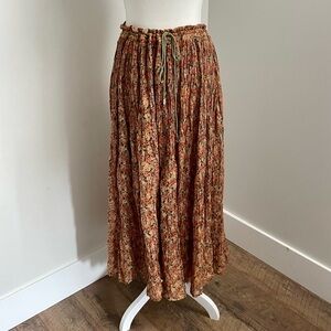 Vintage Ditsy Floral Tie Waist Pleated Midi Skirt One Size Cottagecore